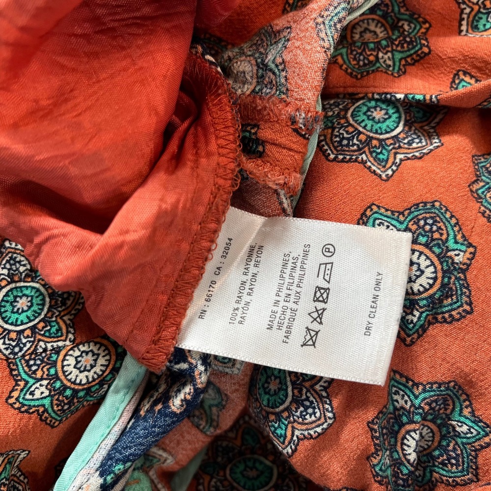 Elevenses Anthropologie Wide Leg Pants Womens 4 Orange Boho Tile Print Culottes - Picture 10 of 11